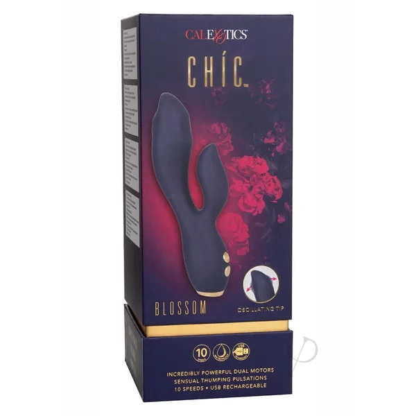 Chic Blossom Rechargeable Silicone Rabbit Vibrator - Blue