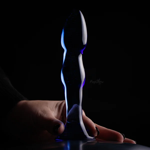 Chrystalino Gallant Blue Glass Curved Dildo Wand