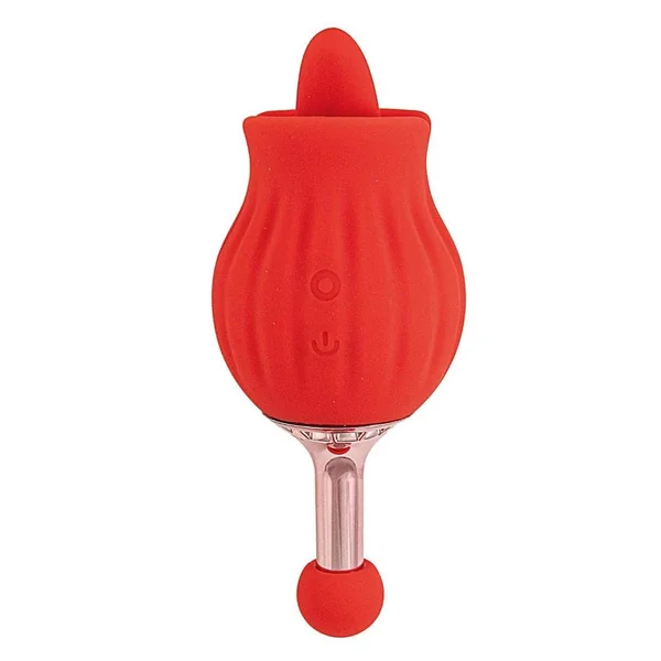 Clit-Tastic Rose Bud Dual Massager Rechargeable Silicone with Clitoral Stimulator – Red