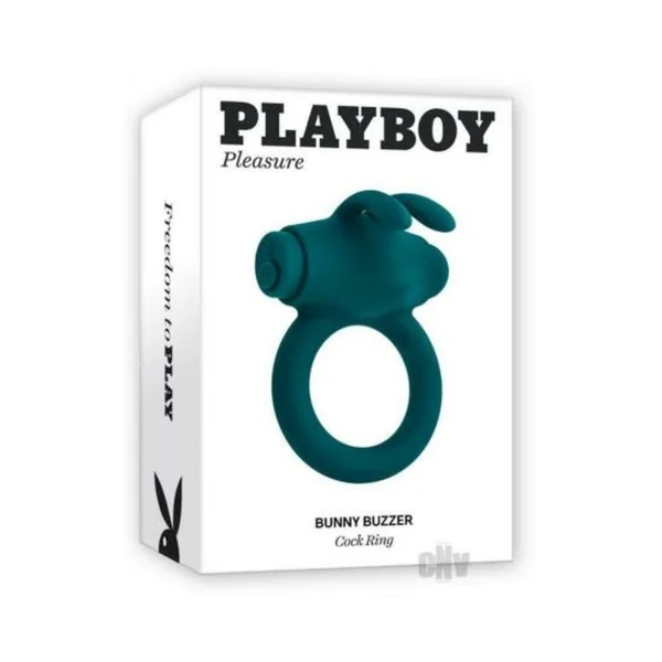 Cock Rings: Playboy Bunny Buzzer Rechargeable Vibrating Silicone Cockring With Stimulator Deep Teal