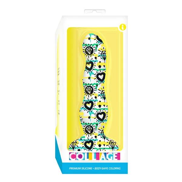 Collage Diamonds and Hearts Curvy Silicone 7 inches Dildo