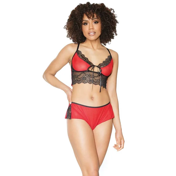 Coquette - 21321 - Cami Top & Panty Set - Red/Black - OS