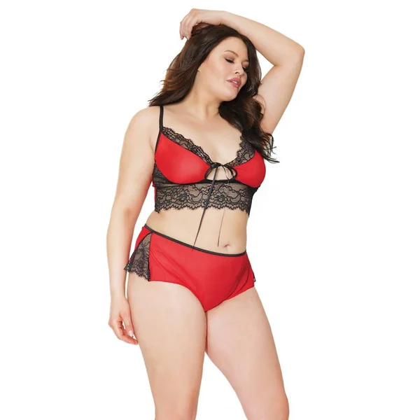 Coquette - 21321 PLUS - Cami Top & Panty Set - Red/Black - OS/XL