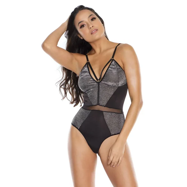 Coquette - 3884 - Thong Teddy - Black/Silver - OS