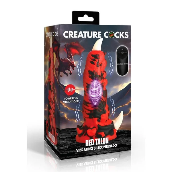 Creature Cocks Red Talon Vibrating Rechargeable Silicone Dildo - Red/Black