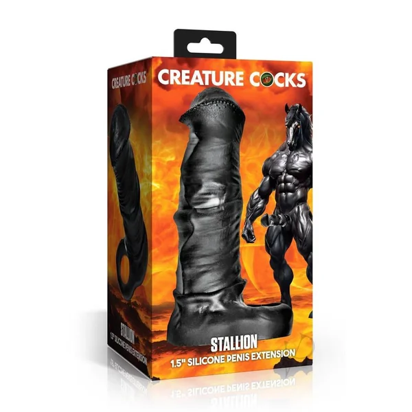 Creature Cocks Stallion XL Silicone Penis Extension - Black/Gray