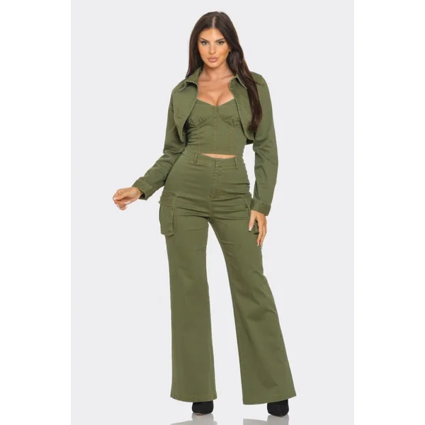 Crop Jacket 3pcs Set