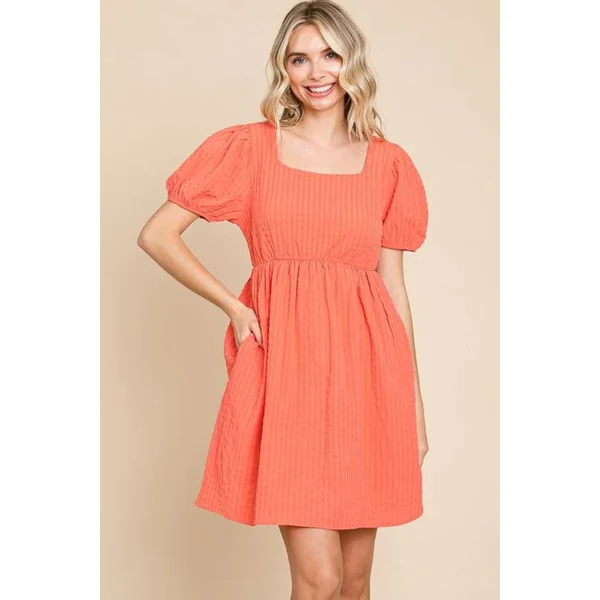 Culture Code Textured Square Neck Short Sleeve Dress