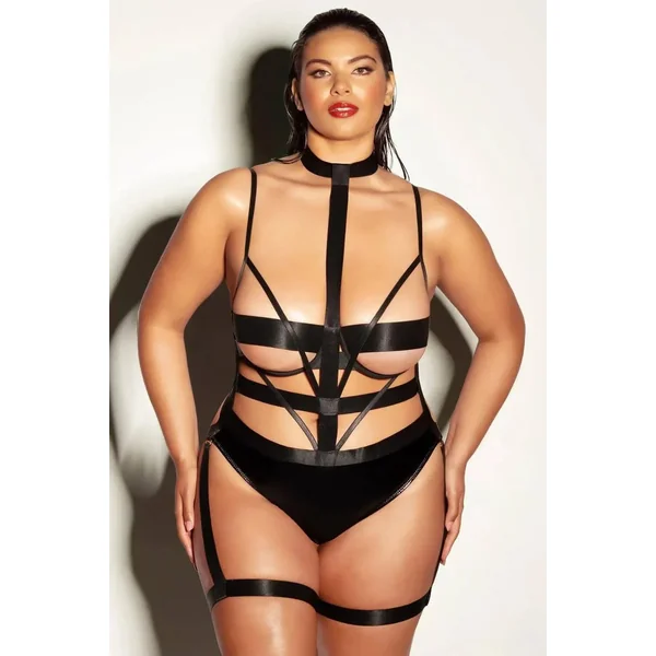 Curvy Lethal Peek-A-Boo Harness Teddy Black