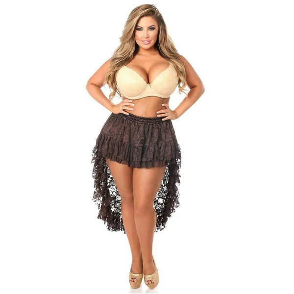 Dark Brown Lace High Low Skirt