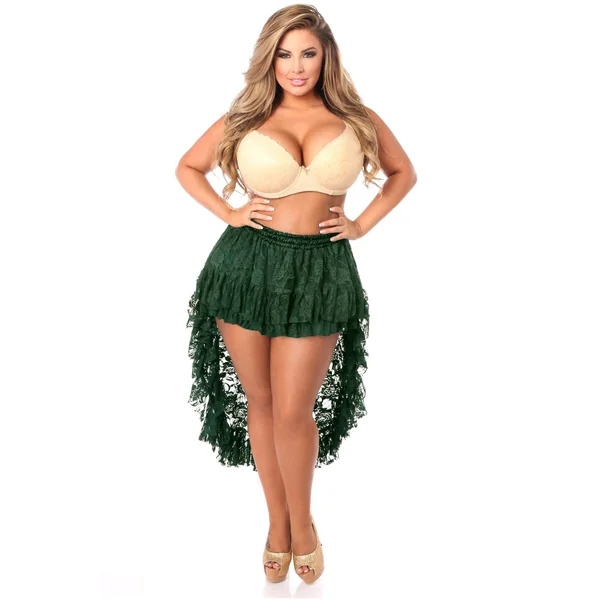 Dark Green High Low Lace Skirt