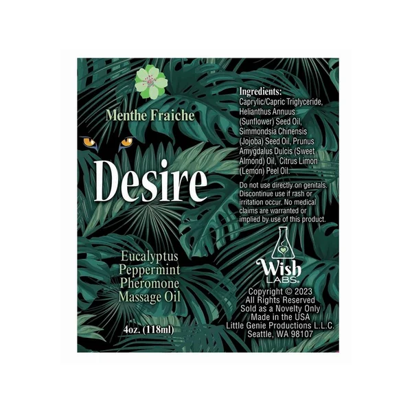 Desire Pheromone Massage Oil 4oz - Eucalyptus/Peppermint