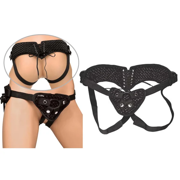 Diamond Velvet Adjustable Strap On Harness Corset Black Lux Fetish