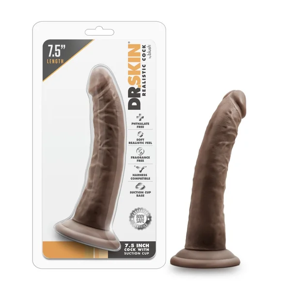 Dr. Skin By Blush® | Realistic Chocolate 7.5-Inch Long Dildo With Suction Cup Base