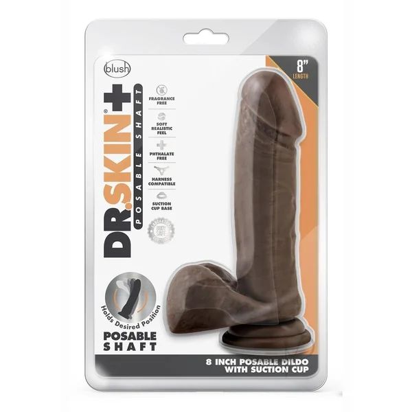 Dr. Skin Plus Gold Collection Posable Dildo with Balls 8in - Chocolate