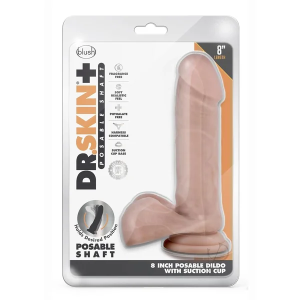 Dr. Skin Plus Gold Collection Posable Dildo with Balls 8in - Vanilla
