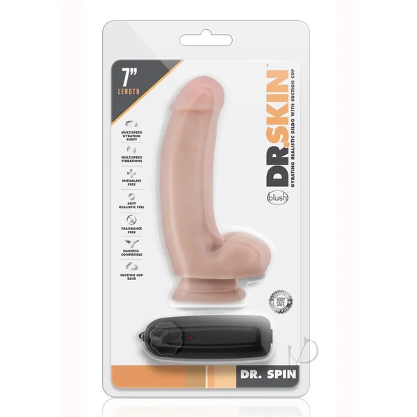 Dr. Skin Silver Collection Dr. Spin Gyrating Dildo with Suction Cup 7in and Remote Control - Vanilla