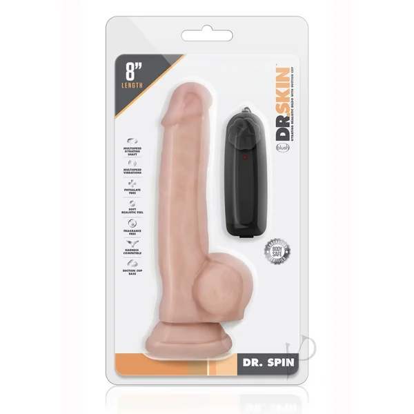 Dr. Skin Silver Collection Dr. Spin Gyrating Dildo with Suction Cup and Wired Remote Control 8.5in - Vanilla