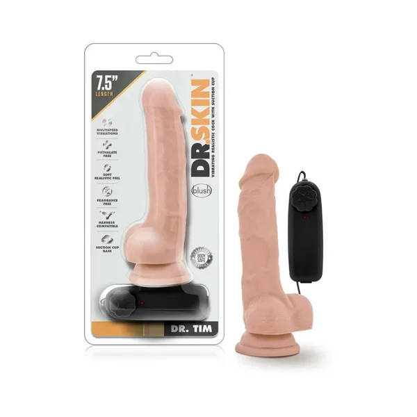 Dr. Skin Silver Collection - Dr. Tim 7.5" Vibrating Dildo with Wired Remote Control