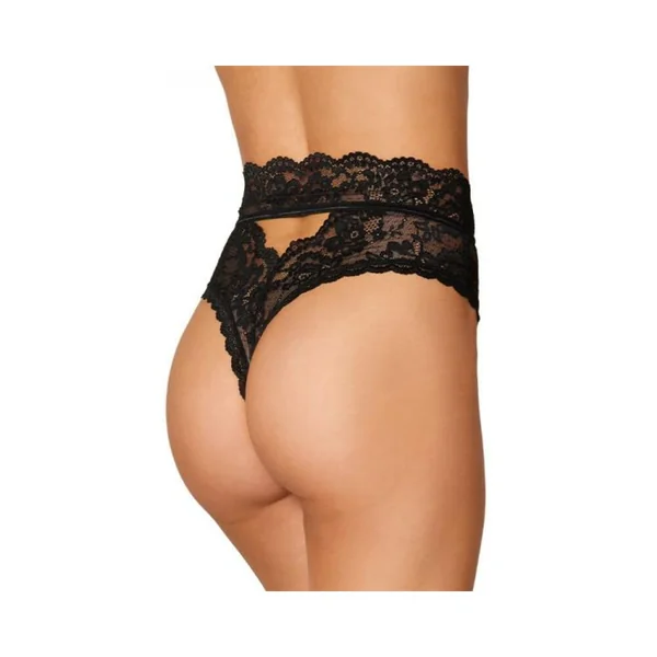 Dreamgirl High-waist Scallop Lace Panty With Keyhole Back Black