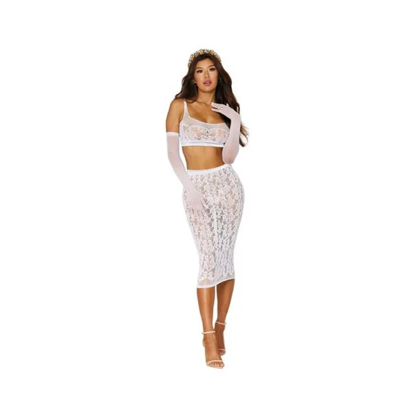 Dreamgirl Lace Fishnet Bralette & Slip Skirt White