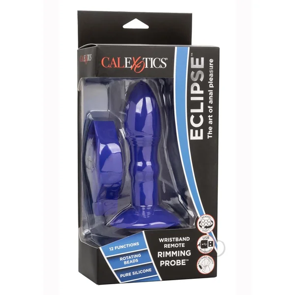Eclipse Silicone Rechargeable Rimming Probe with Wristband Remote Control - Blue