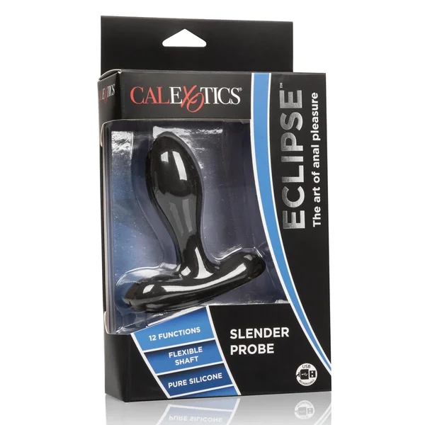 Eclipse Slender Probe Silicone USB Rechargeable Anal Plug - Black