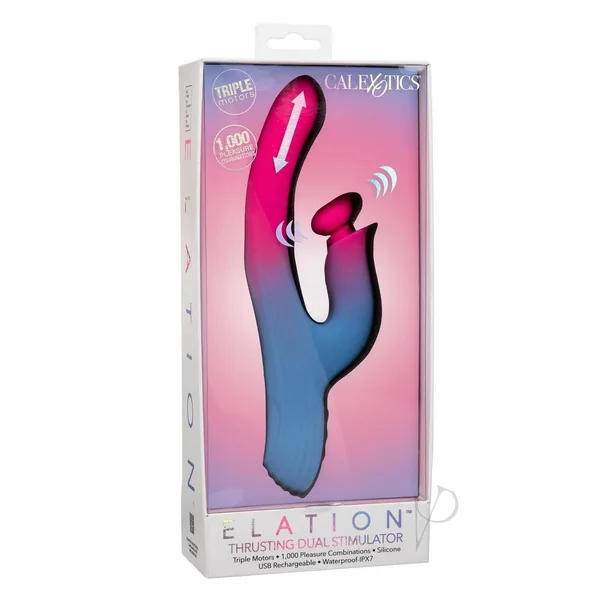 Elation Thrusting Rechargeable Silicone Dual Stimulator - Multicolor