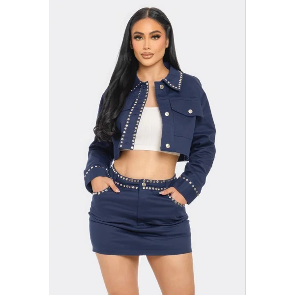 Embroidered cropped shirt set