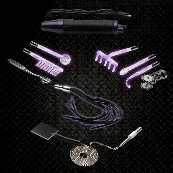 Erotic Electrostimulation Kit - Ultra Neo Violet Wand 10 Piece Set