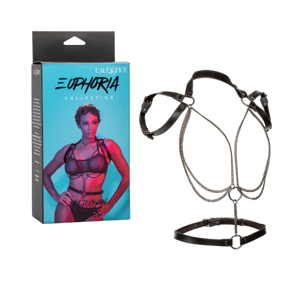 Euphoria Collection Multi Chain Halter Harness with Velvet and Vegan Leather in Black, Adjustable Size