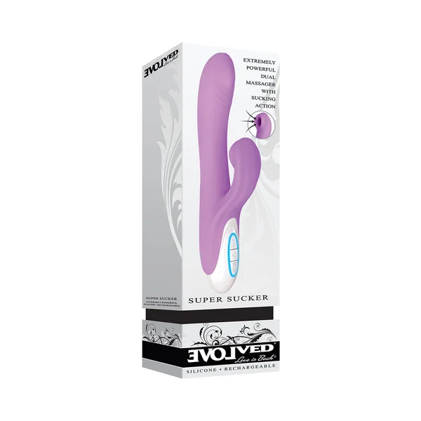 Evolved Super Sucker Rechargeable Thumping Suction Silicone Dual Stimulator Purple