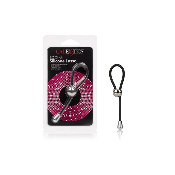 E-Z Cinch Silicone Lasso Adjustable Stretchy Pleasure Ring with Tightening Bead in Black