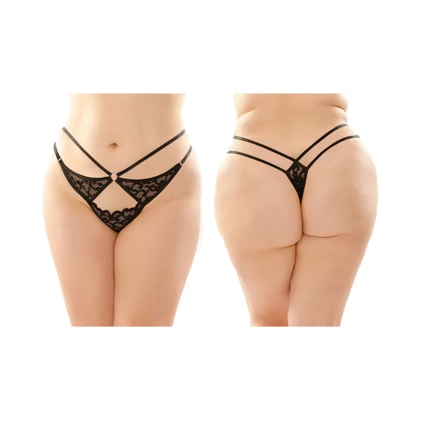 Fantasy Lingerie Jasmine Strappy Lace Thong With Front Keyhole Cutout 6-Pack Queen Size Black