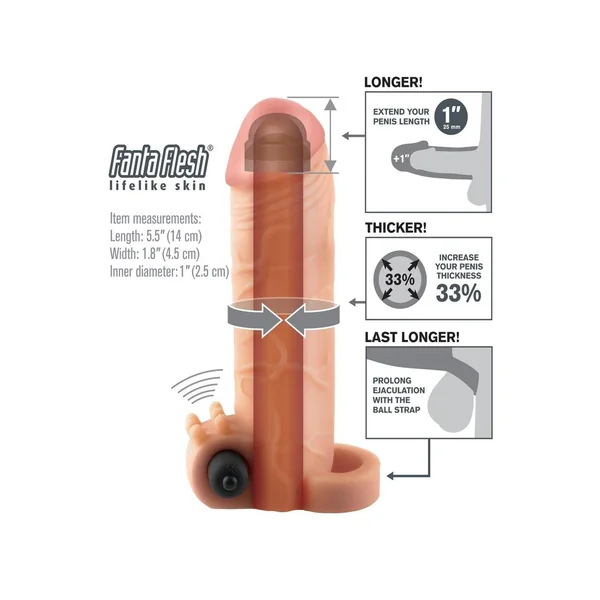 Fantasy X-Tensions Vibrating Real Feel 1in Extension Sleeve 5.5in – Vanilla