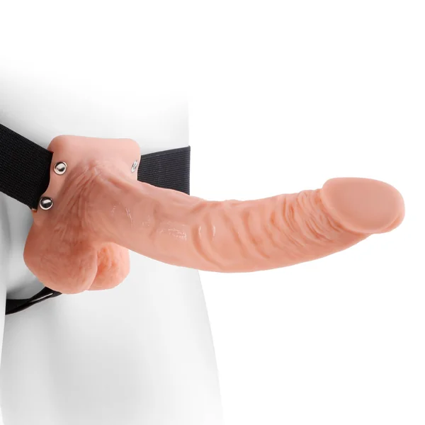 Fetish Fantasy 9 Inch Hollow Dildo w/Balls & Strap-on Harness - Vanilla