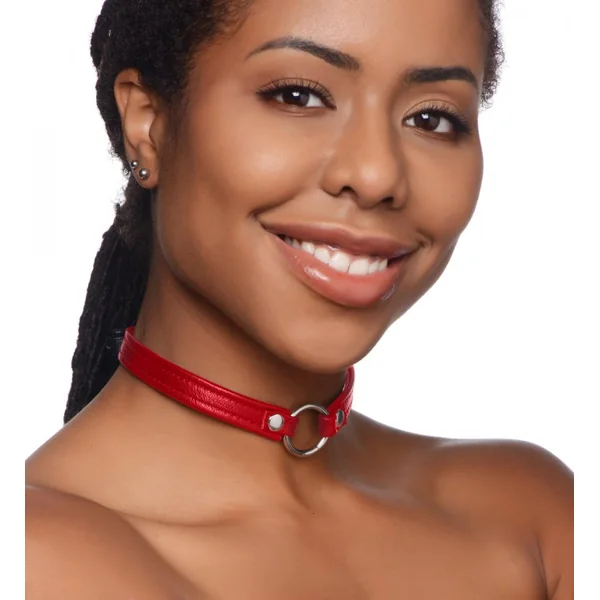 Fiery Pet Leather Choker Sex Collar with Silver Ring