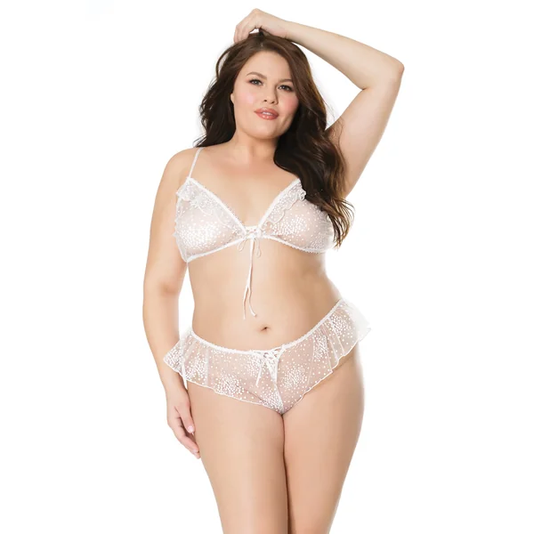 Floral Tulle Bra And French Cut Panty | Plus Size