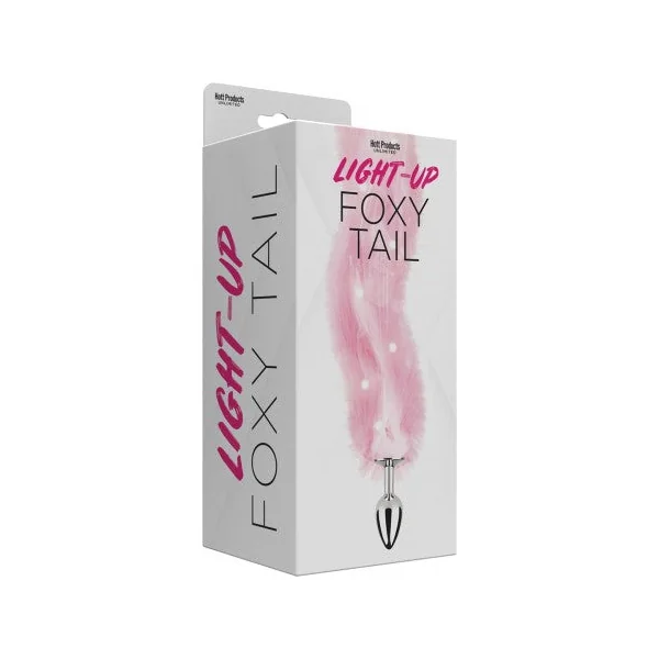 Foxy Tail Light Up Pink Fur Butt Plug With Multicolored Light Pattern