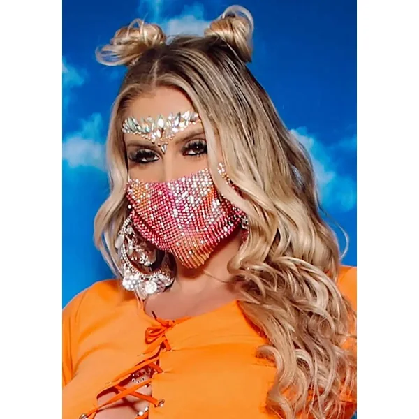 Fuschia Yellow Rhinestones Face Mask