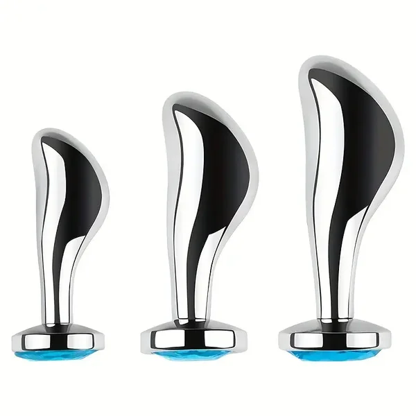 Gemstone Base Stainless Steel Anal Plug Toy With Golden-Plated Flared Base