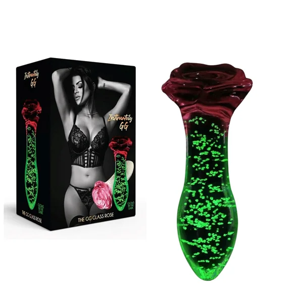 Gg Glass Rose Glow-In-The-Dark Anal Butt Plug Easy To Clean Probe Sex Toy