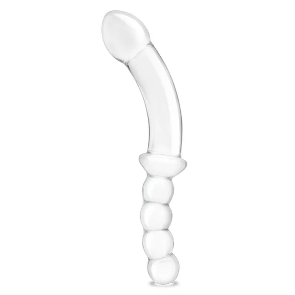 Glas Girthy Double Sided Glass Dong with Anal Bead Grip Handle 12.5in – Clear