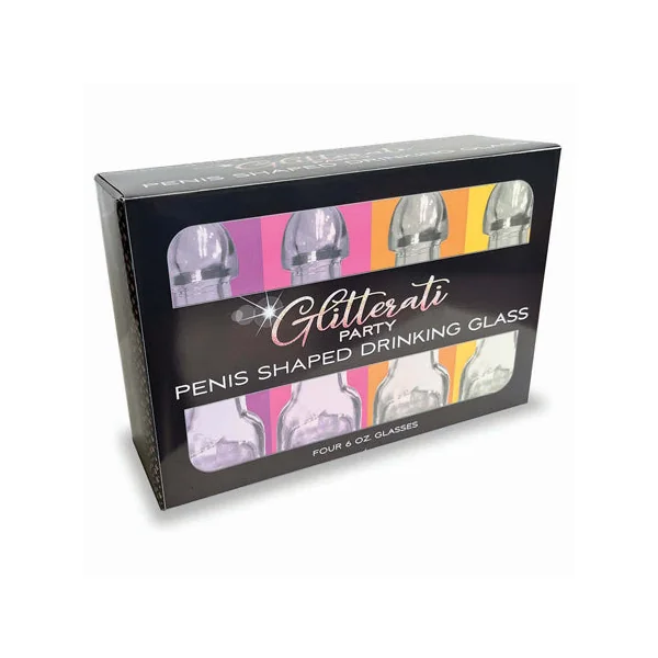 Glitterati Party Penis Shaped Drinking Glass 4-Pack