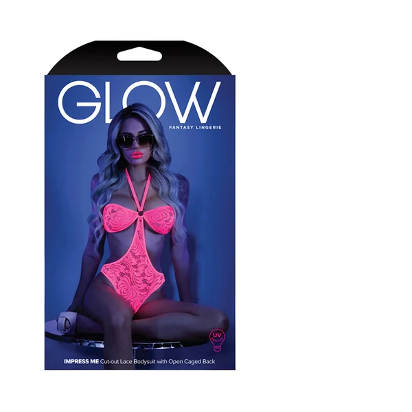 Glow Impress Me Lace Bodysuit With Open-cage Back Neon Pink S/m