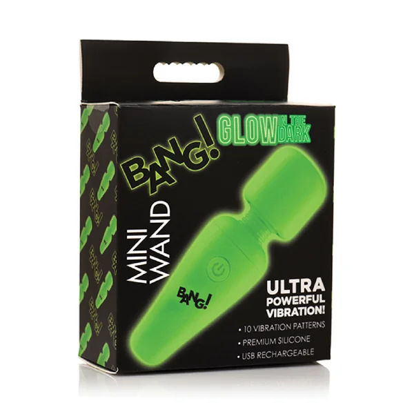 Glow in the Dark Mini Wand Massager Green Rechargeable