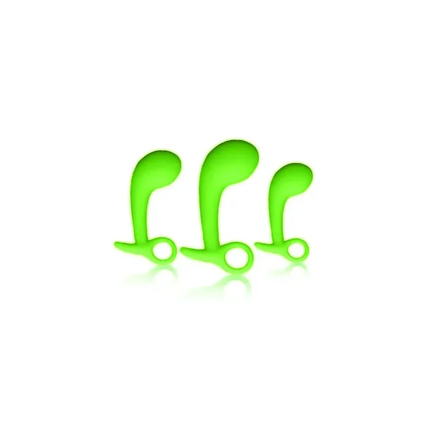 Glow in the Dark Prostate Kit 3-Piece Anal Plug Set Neon Green