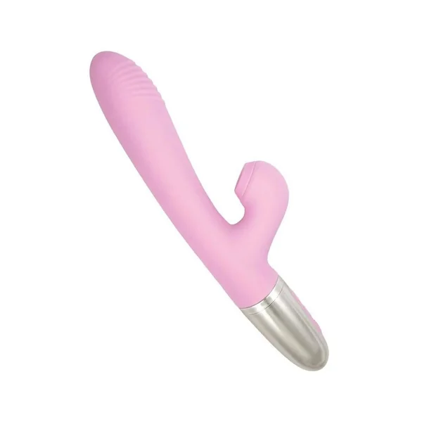 Goddess Tapping Thruster Rechargeable Silicone Rabbit Vibrator with Clitoral Stimulator – Pink