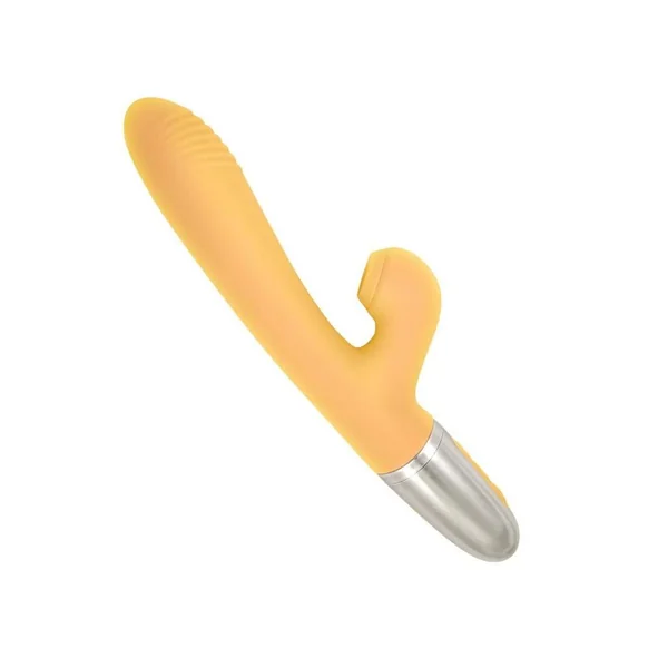 Goddess Tapping Thruster Rechargeable Silicone Rabbit Vibrator with Clitoral Stimulator – Yellow