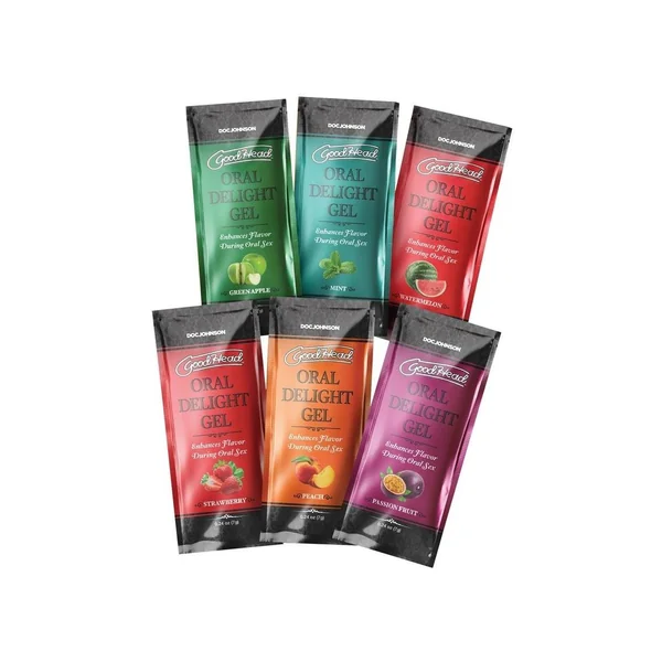 Goodhead Oral Delight Gel .24oz (6 Pack) - Assorted Green Apple, Mint, Peach, Strawberry, Watermelon, Passion Fruit